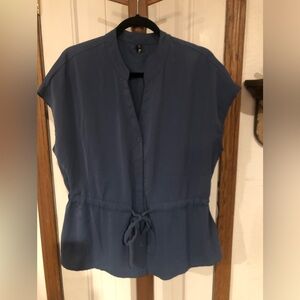 Elegant Blue Blouse with Tie Waist